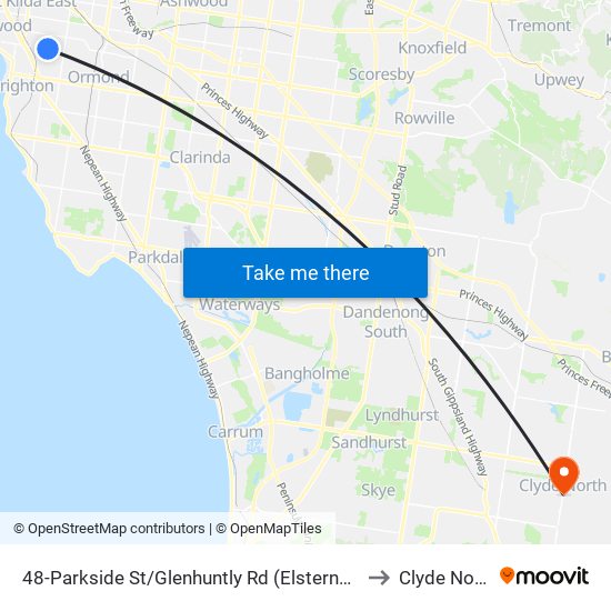 48-Parkside St/Glenhuntly Rd (Elsternwick) to Clyde North map