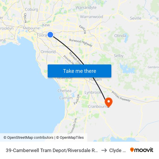 39-Camberwell Tram Depot/Riversdale Rd (Hawthorn East) to Clyde North map