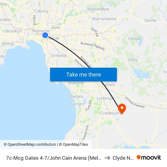 7c-Mcg Gates 4-7/John Cain Arena (Melbourne City) to Clyde North map