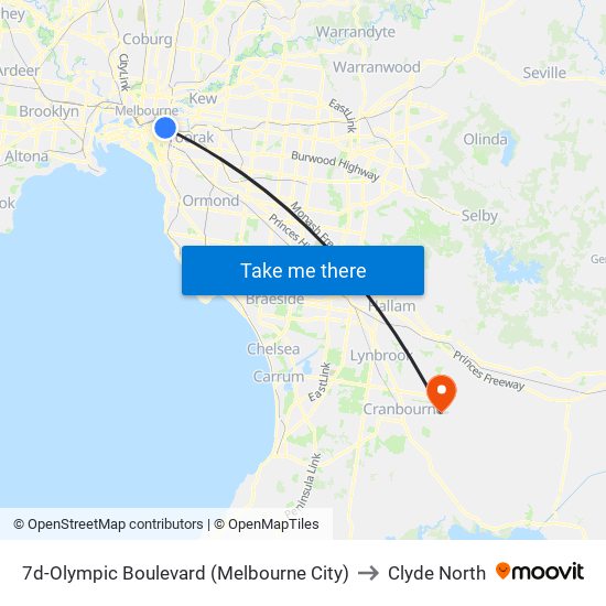 7d-Olympic Boulevard (Melbourne City) to Clyde North map