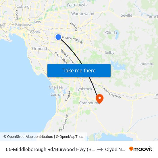 66-Middleborough Rd/Burwood Hwy (Burwood) to Clyde North map