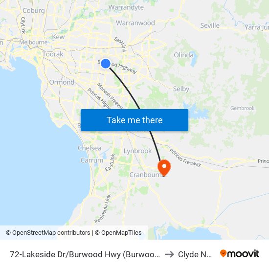 72-Lakeside Dr/Burwood Hwy (Burwood East) to Clyde North map