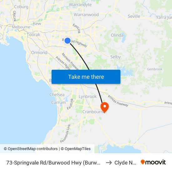 73-Springvale Rd/Burwood Hwy (Burwood East) to Clyde North map