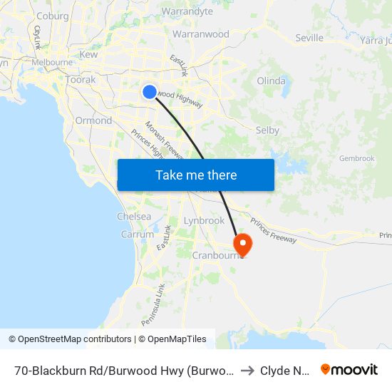 70-Blackburn Rd/Burwood Hwy (Burwood East) to Clyde North map