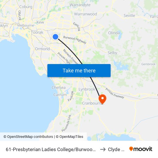 61-Presbyterian Ladies College/Burwood Hwy (Burwood) to Clyde North map