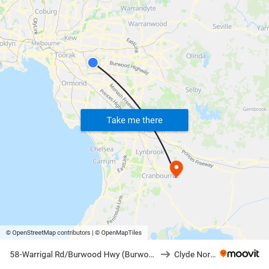 58-Warrigal Rd/Burwood Hwy (Burwood) to Clyde North map