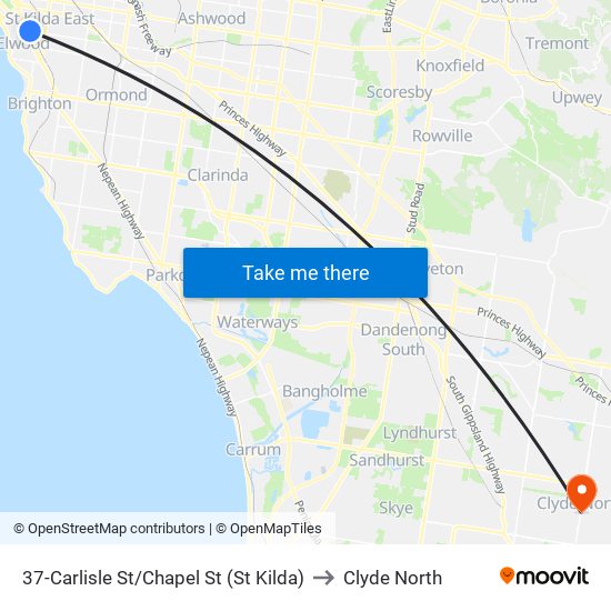 37-Carlisle St/Chapel St (St Kilda) to Clyde North map