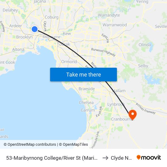 53-Maribyrnong College/River St (Maribyrnong) to Clyde North map