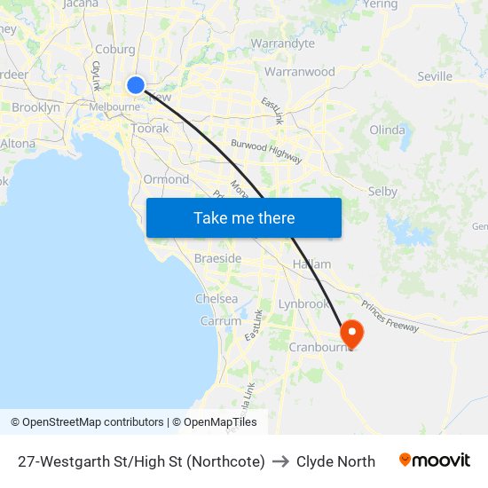 27-Westgarth St/High St (Northcote) to Clyde North map