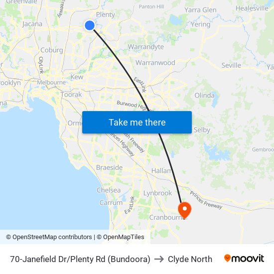 70-Janefield Dr/Plenty Rd (Bundoora) to Clyde North map