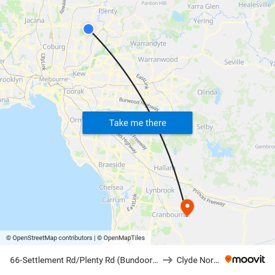 66-Settlement Rd/Plenty Rd (Bundoora) to Clyde North map