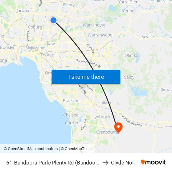 61-Bundoora Park/Plenty Rd (Bundoora) to Clyde North map