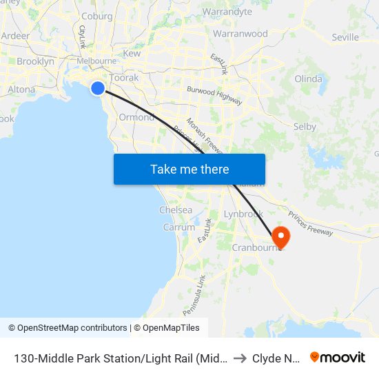 130-Middle Park Station/Light Rail (Middle Park) to Clyde North map