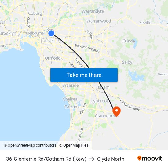 36-Glenferrie Rd/Cotham Rd (Kew) to Clyde North map