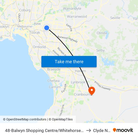 48-Balwyn Shopping Centre/Whitehorse Rd (Balwyn) to Clyde North map