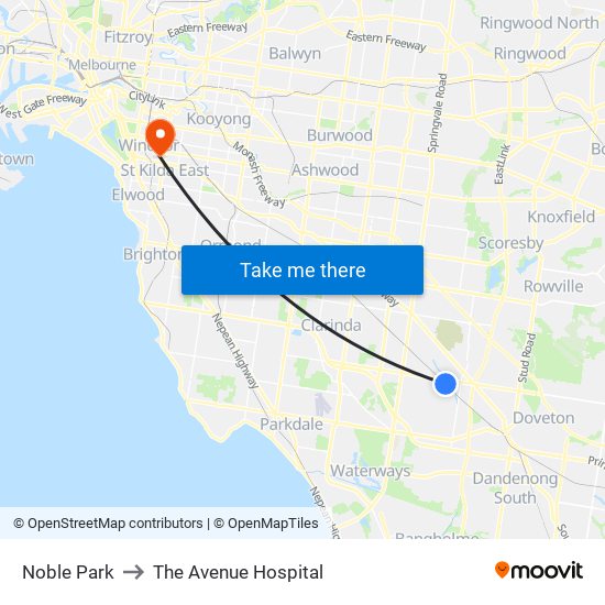 Noble Park to The Avenue Hospital map