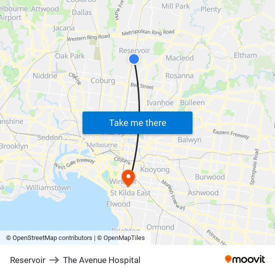 Reservoir to The Avenue Hospital map