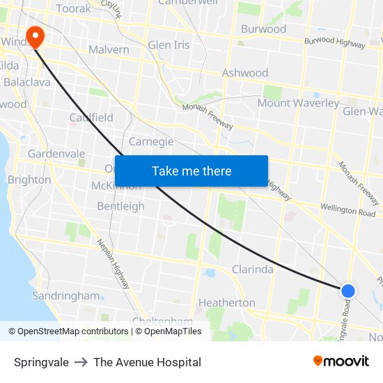 Springvale to The Avenue Hospital map