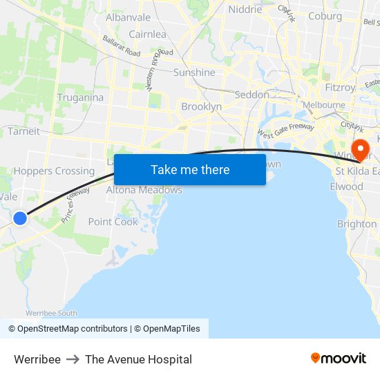 Werribee to The Avenue Hospital map