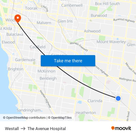 Westall to The Avenue Hospital map