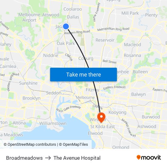 Broadmeadows to The Avenue Hospital map