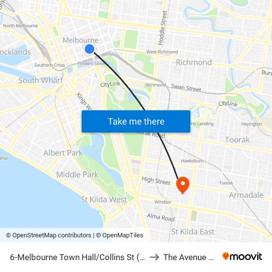 6-Melbourne Town Hall/Collins St (Melbourne City) to The Avenue Hospital map