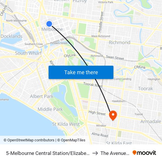 5-Melbourne Central Station/Elizabeth St (Melbourne City) to The Avenue Hospital map