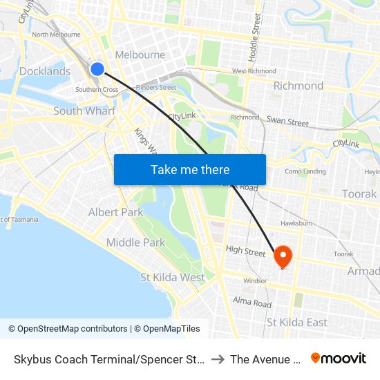 Skybus Coach Terminal/Spencer St (Melbourne City) to The Avenue Hospital map