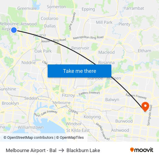 Melbourne Airport - Bal to Blackburn Lake map