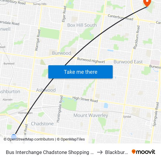 Bus Interchange Chadstone Shopping Centre, Chadstone to Blackburn Lake map