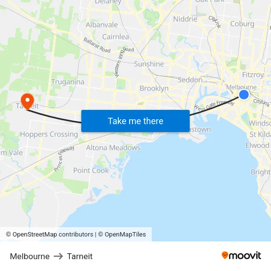 Melbourne to Tarneit map