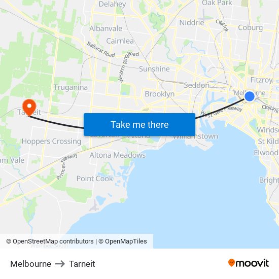Melbourne to Tarneit map