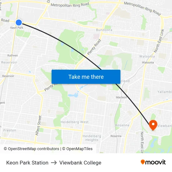 Keon Park Station to Viewbank College map