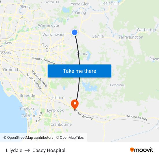 Lilydale to Casey Hospital map