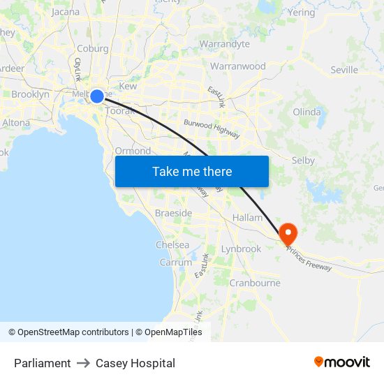 Parliament to Casey Hospital map