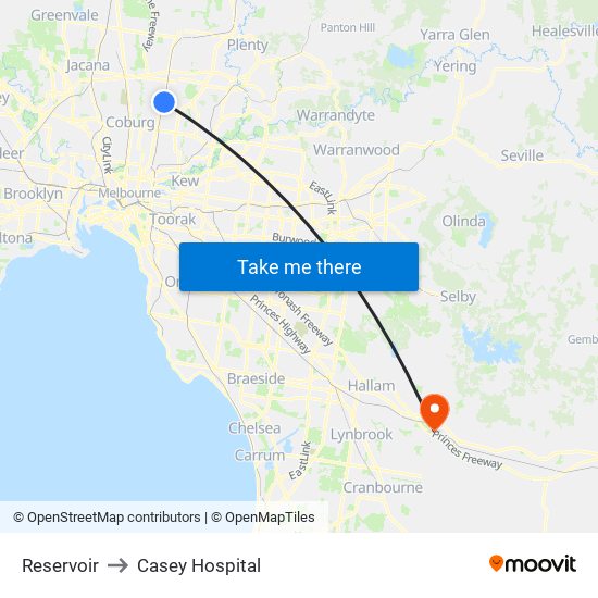 Reservoir to Casey Hospital map