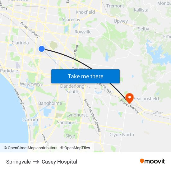 Springvale to Casey Hospital map