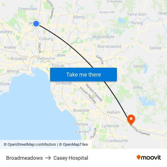 Broadmeadows to Casey Hospital map