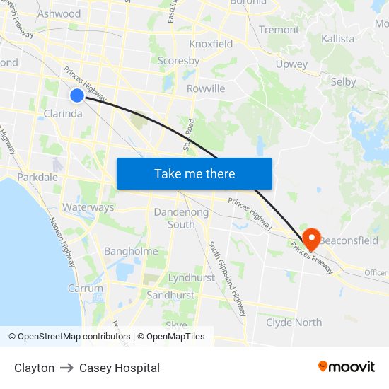 Clayton to Casey Hospital map