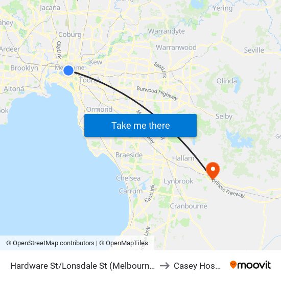 Hardware St/Lonsdale St (Melbourne City) to Casey Hospital map