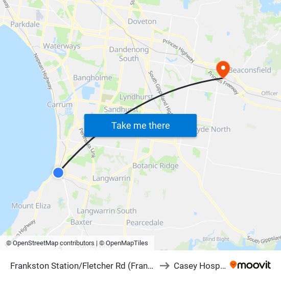 Frankston Station/Fletcher Rd (Frankston) to Casey Hospital map