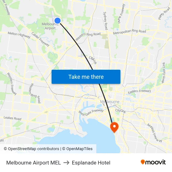 Melbourne Airport MEL to Esplanade Hotel map