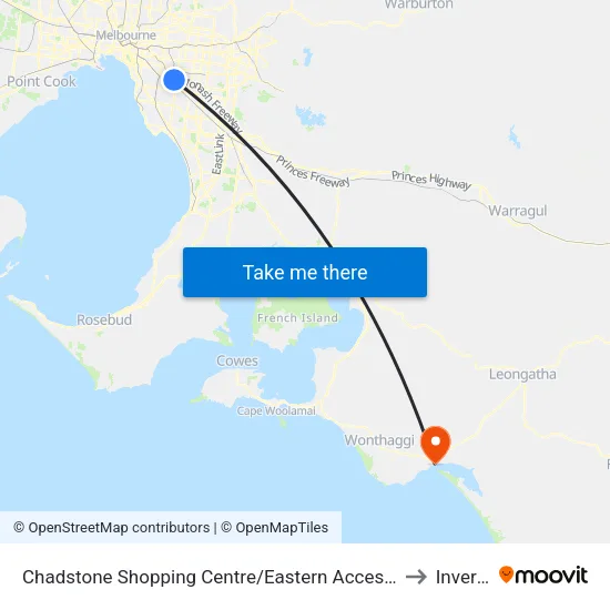 Chadstone Shopping Centre/Eastern Access Rd to Inverloch map