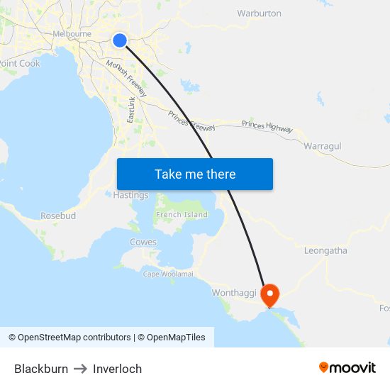 Blackburn to Inverloch map