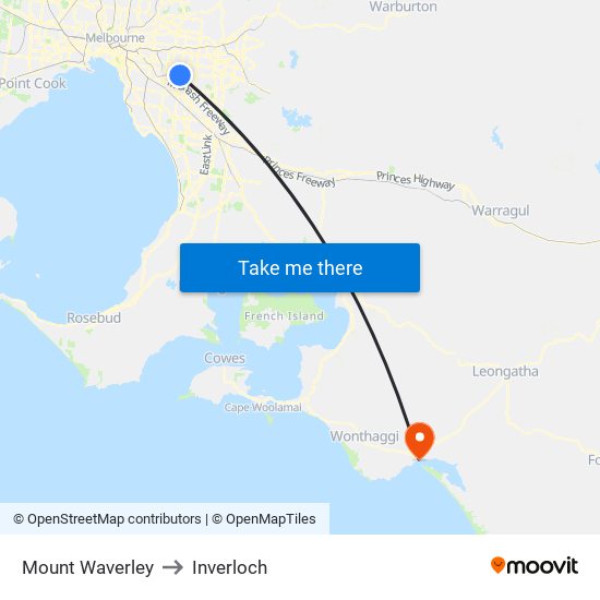 Mount Waverley to Inverloch map