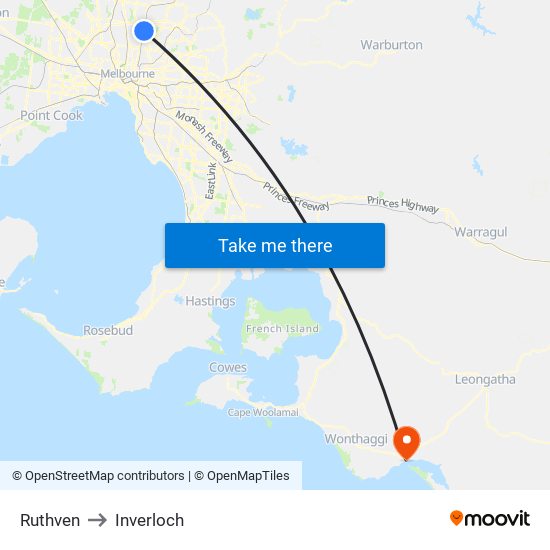 Ruthven to Inverloch map