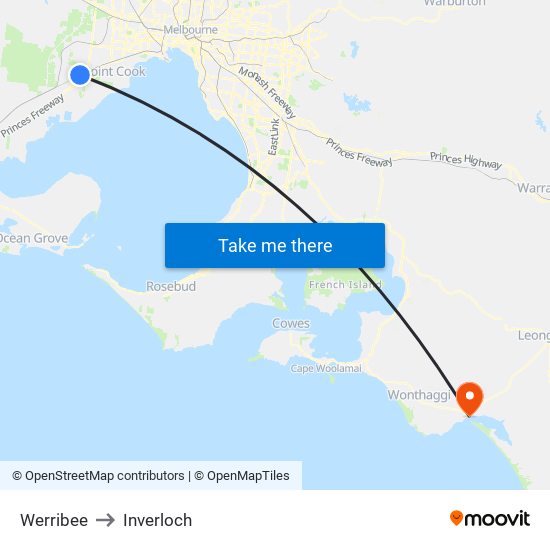 Werribee to Inverloch map