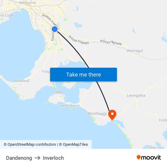 Dandenong to Inverloch map