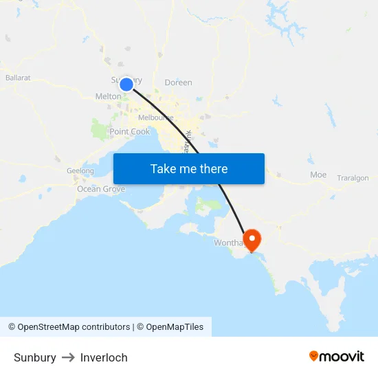 Sunbury to Inverloch map