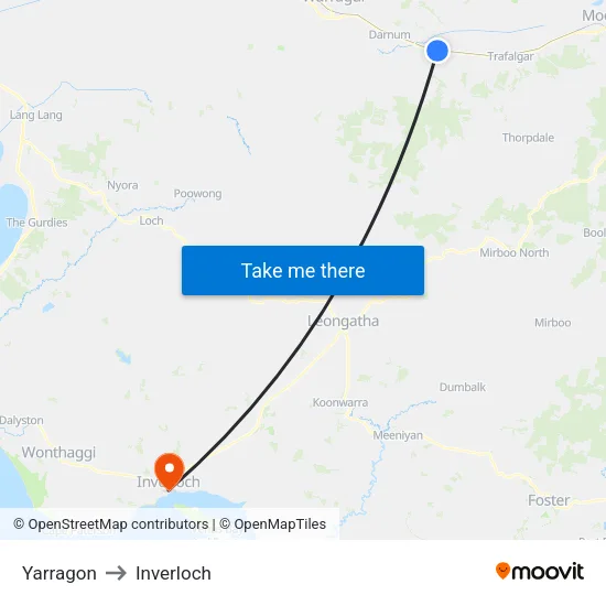 Yarragon to Inverloch map